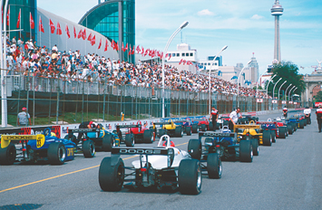The Barber Dodge pro Series field of Reynard 98E&rsquo;s prepares for the start of the 2001 Toronto GP.