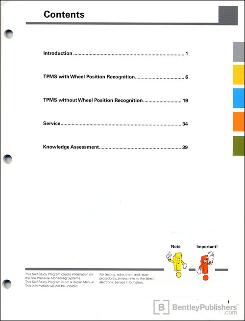 Volkswagen Tire Pressure Monitoring Systems Technical Service Training Self-Study Program Table of Contents